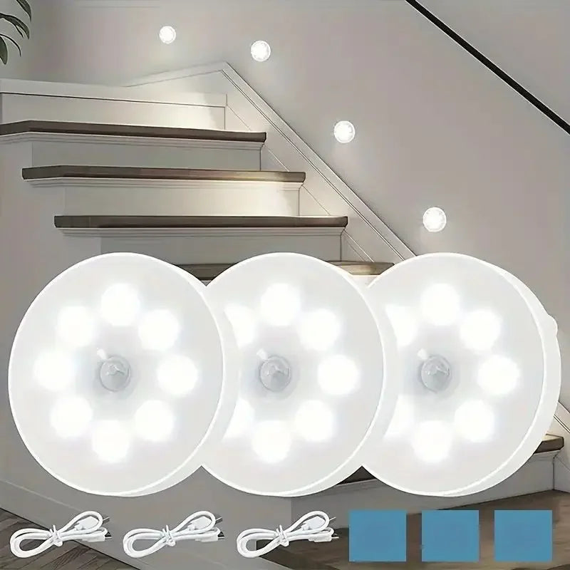 3Pcs Motion Sensor LED Night Lights USB Smart Induction Lamp For Kitchen Stairs Cabinet Eye Protect Wireless Closet Night Lamps